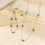 Women's Retro Green Zircon Necklace Bracelet - Viexta