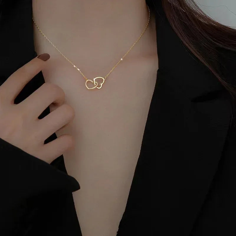 Cold Peach Double Heart Necklace - Viexta