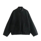 Loose Casual Street Stand Collar Pilot Buckle Jacket - Viexta