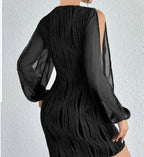Slimming V-neck Dress Women Fashion Long Sleeve Solid Color Short Dress - Viexta