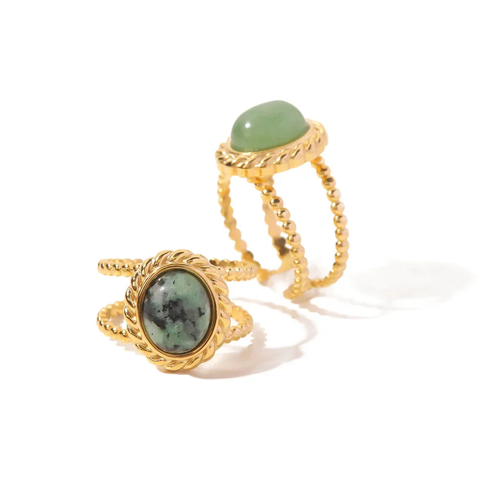 Natural Stone African Turquoise Agate Rope Sun Rings