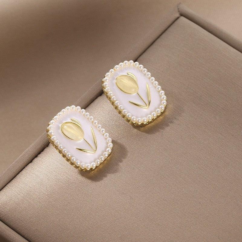 French Tulip Cat's Eye Stone Earrings - Viexta