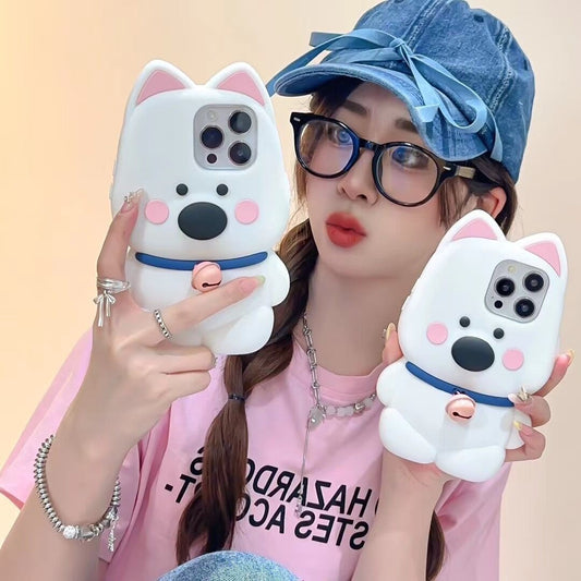 Cartoon Cute Bell Little White Dog iPhone Case