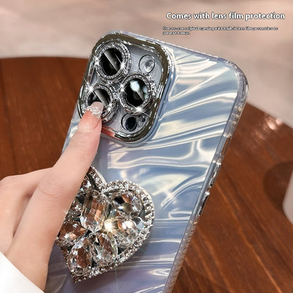 Lens Protector Rhinestone Love Bracket iPhone Case