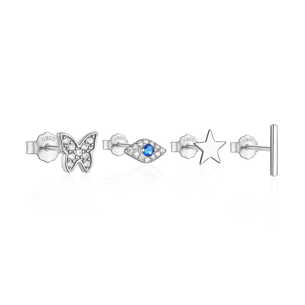 925 Sterling Silver Butterfly Star Devil's Eye Set - Viexta