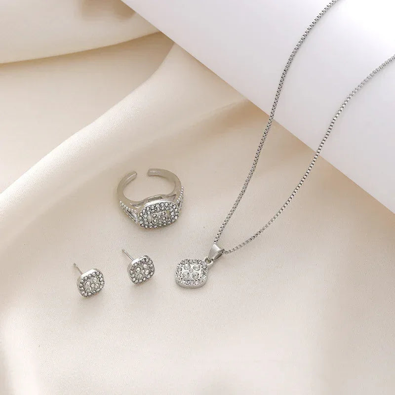 diamond-geometric-necklace-ring-earrings-3-piece-set - Viexta