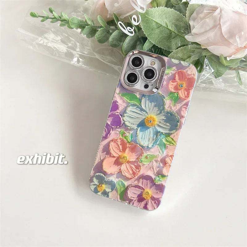 Spot Drill Oil Painting Flowers iPhone Case - Viexta