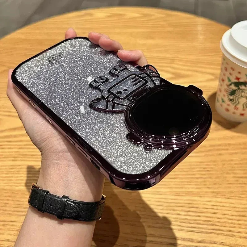 Glitter Astronaut Camera Stand Phone Case For IPhone - Viexta
