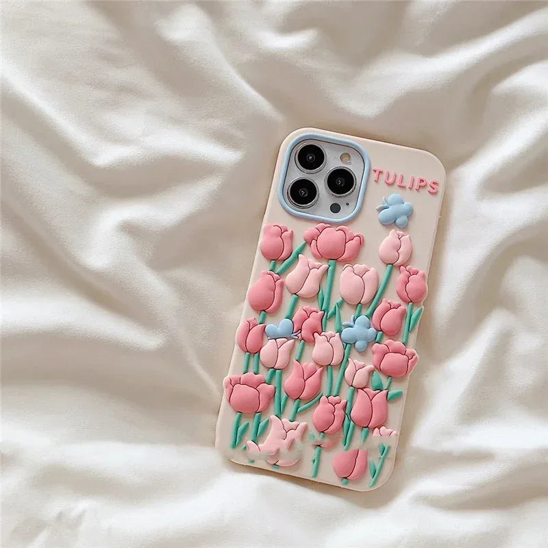 ins-tulip-flower-butterfly-iphone-case - Viexta