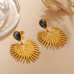 Vintage Gold Fan-shaped Natural Stone Earring