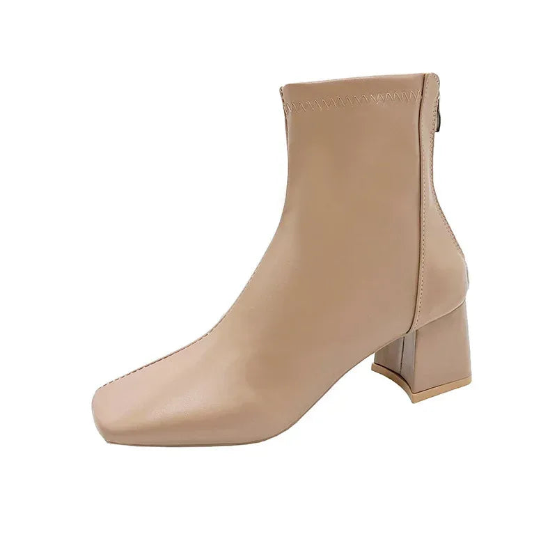 American Style Square Toe Back Zip Short Boots - Viexta