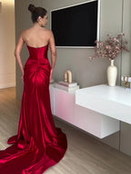Tube Top Slit Red Extra Long Evening Dress - Viexta