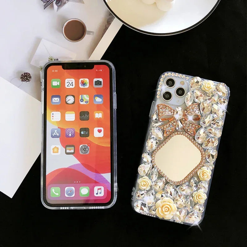 Rhinestone Mirror Diamond Bow iPhone Case - Viexta