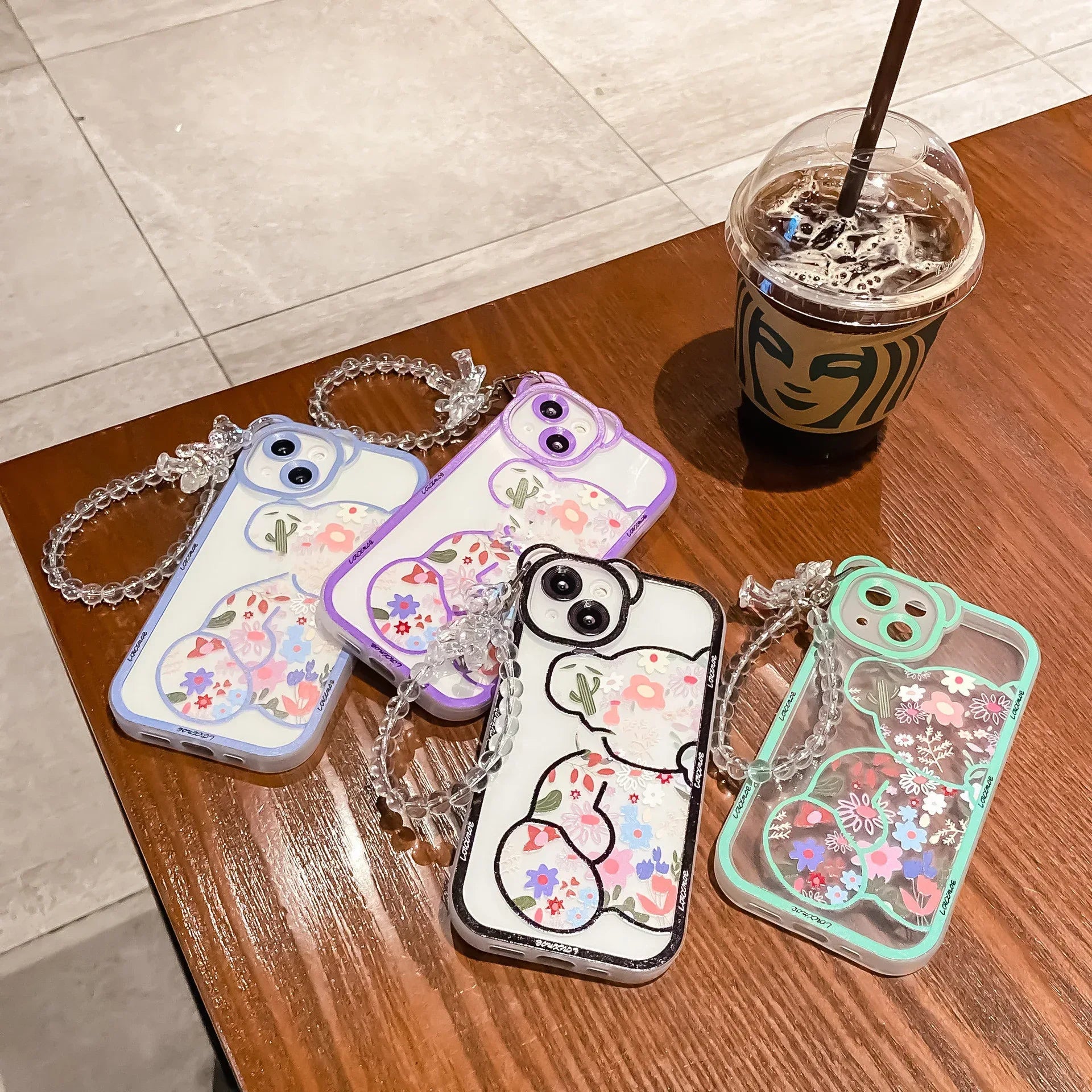 New iPhone Case Hanging Chain Cute Floral Bear - Viexta