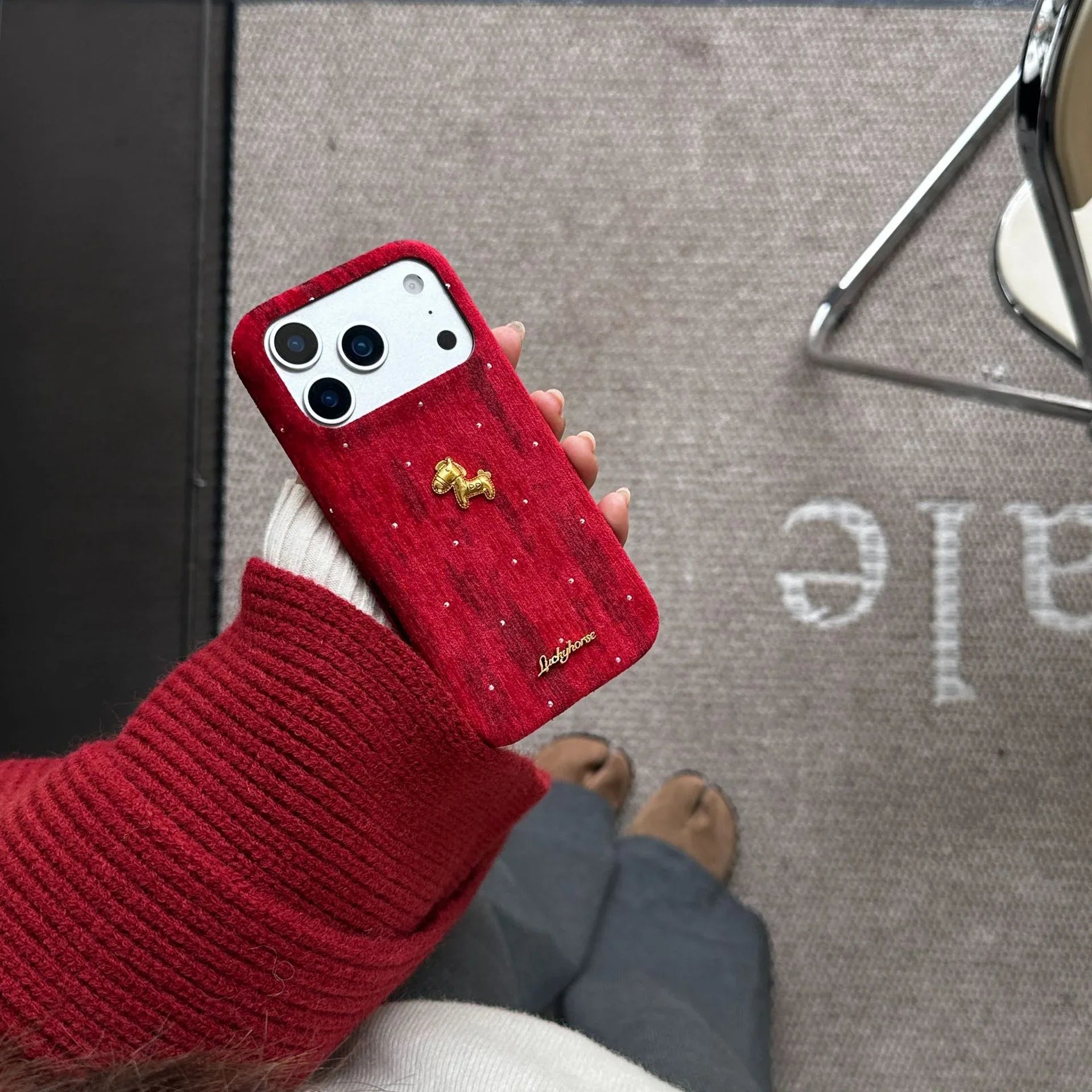 New Year Red Starry Velvet iPhone Case