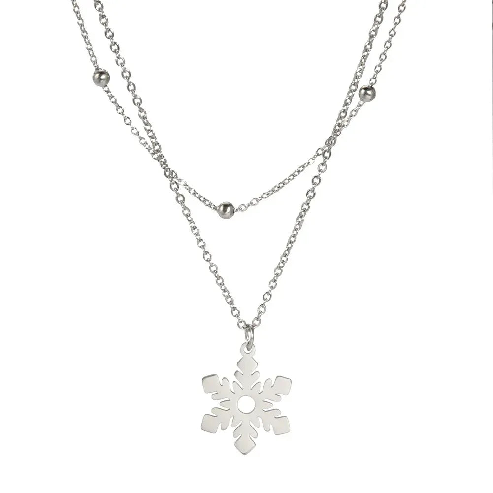 Layered Snowflake Titanium Steel Necklace - Viexta