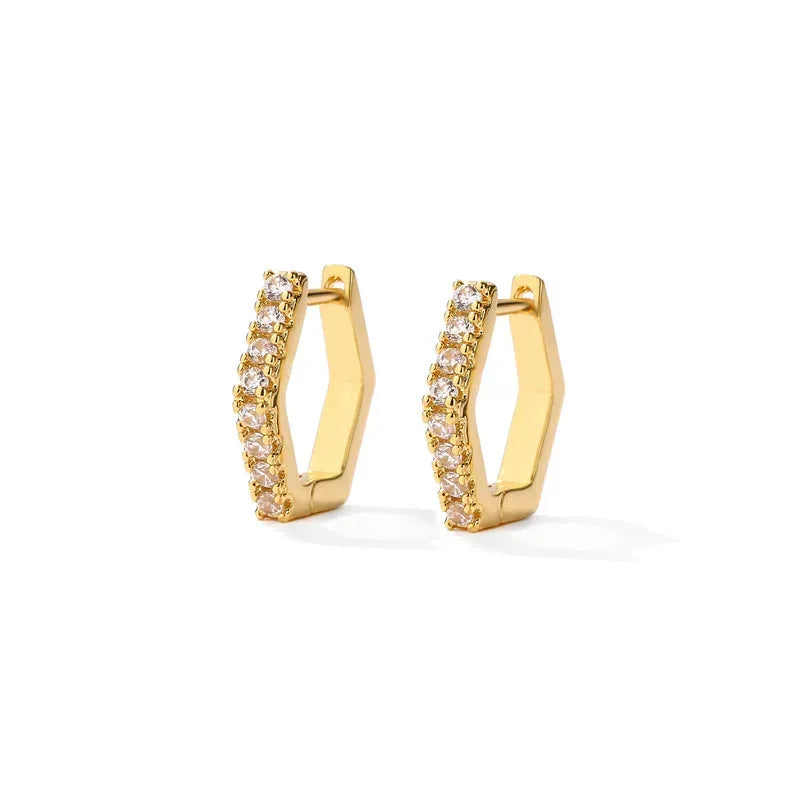 Hexagon Zircon-embedded Earrings - Viexta