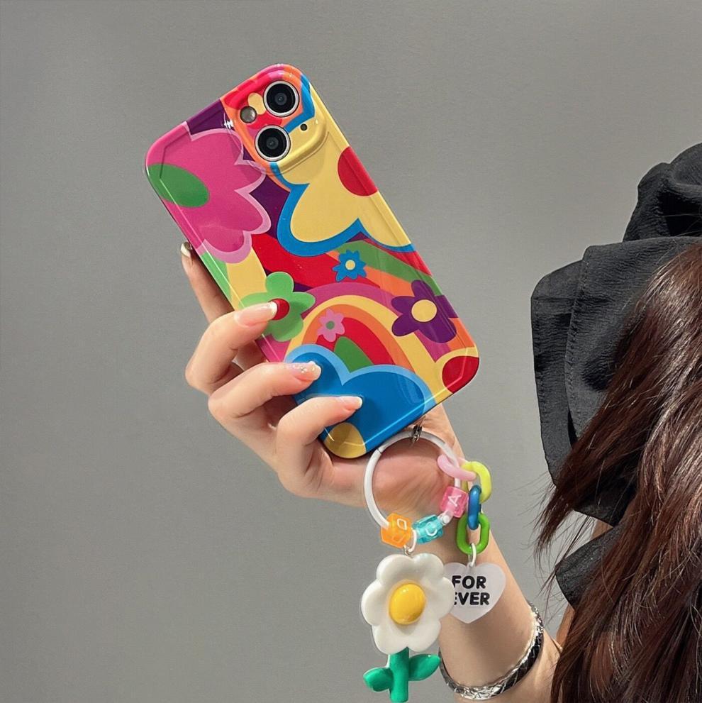 Ins Graffiti Flower iPhone Case with Charms