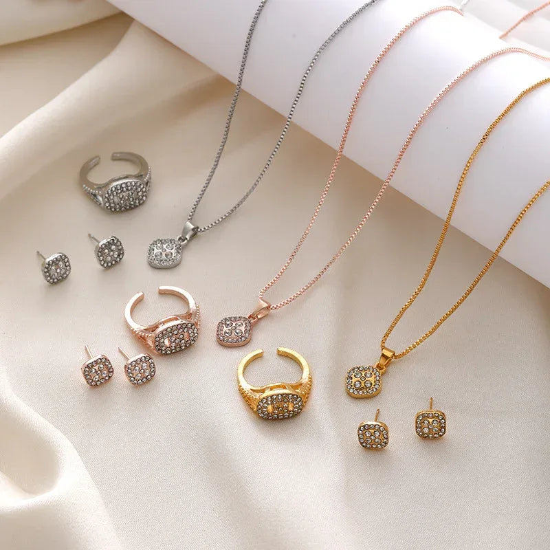 diamond-geometric-necklace-ring-earrings-3-piece-set - Viexta