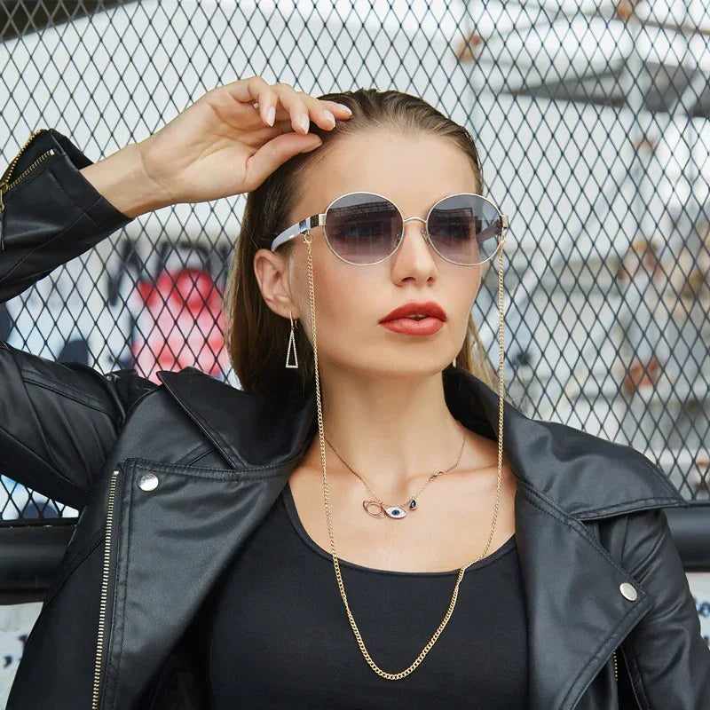 Small Round Frame Sunglasses With Chain - Viexta