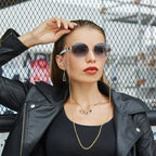 Small Round Frame Sunglasses With Chain - Viexta