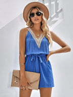 Casual Lace V-neck Sleeveless Jumpsuit - Viexta