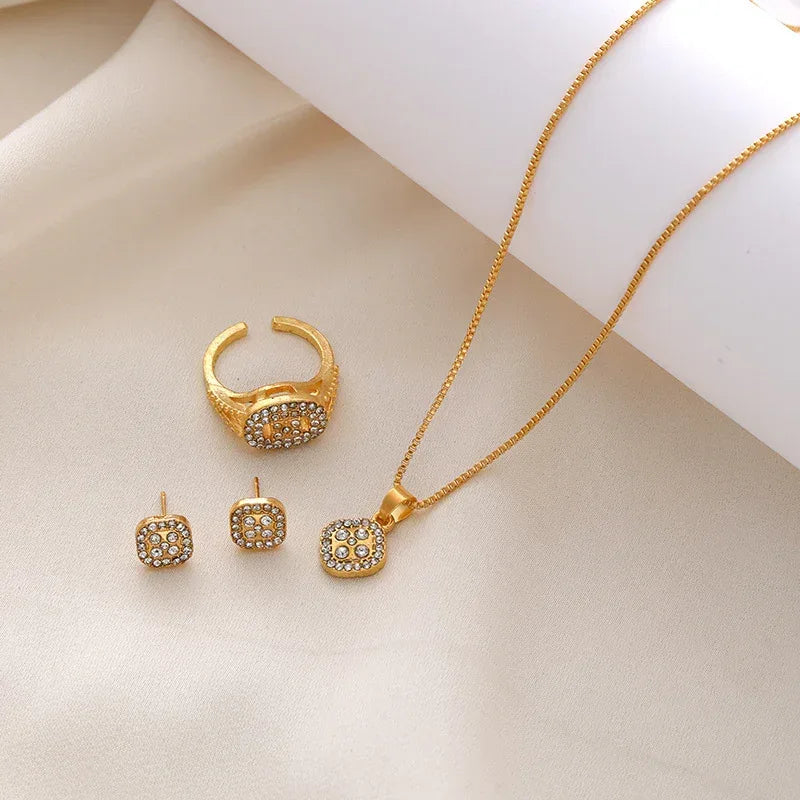 diamond-geometric-necklace-ring-earrings-3-piece-set - Viexta