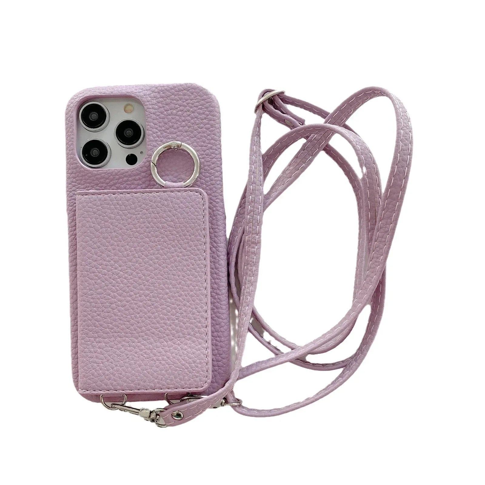 Lychee Pattern Mirror Lanyard iPhone Case - Viexta