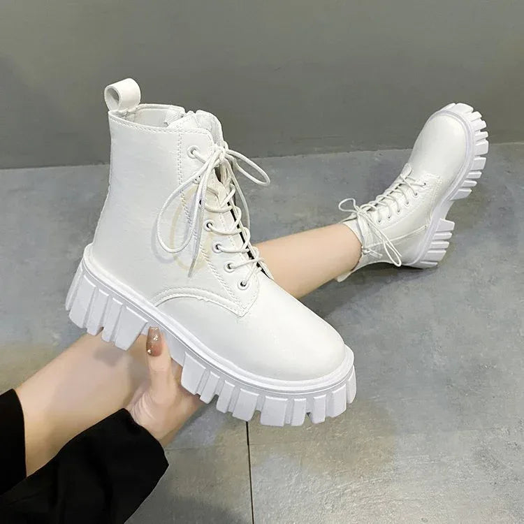 Women's Platform Lace-up Side Zip Boots - Viexta