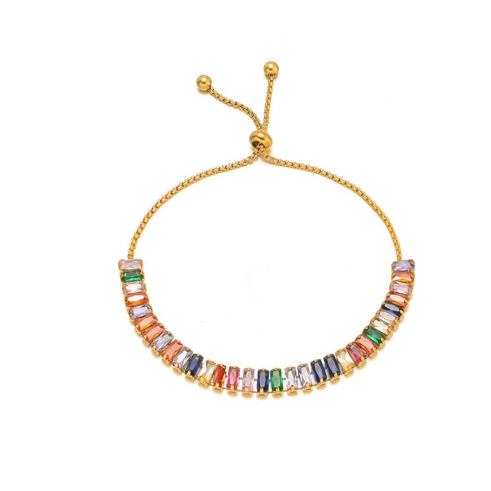 Zircon-studded Chain Pearl Bracelet