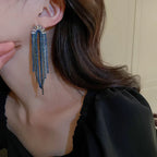 925 Silver U-shaped Zircon Rhinestone Tassel Earrings - Viexta