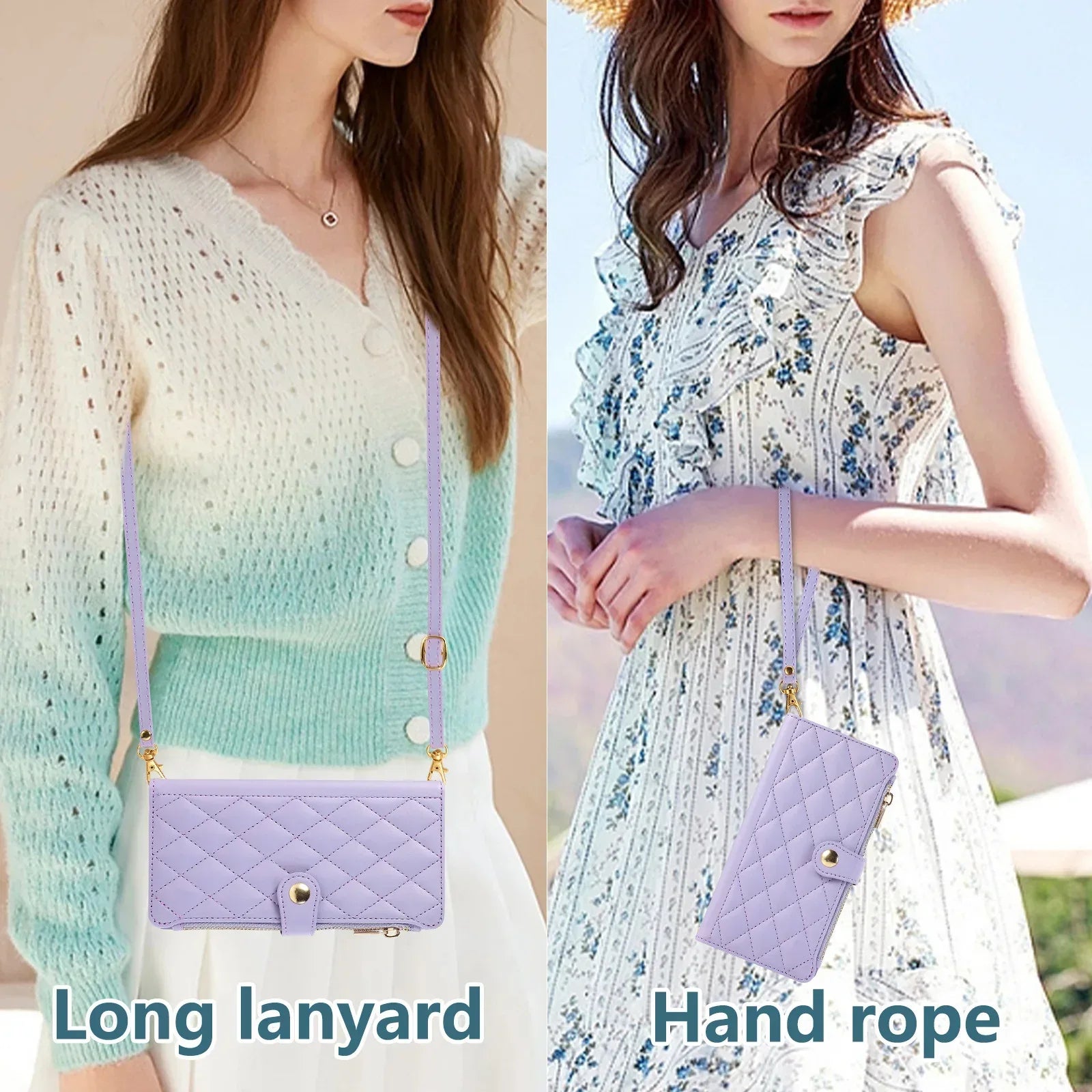 Diamond Chanel's Style Zipper Crossbody Rope iPhone Case - Viexta
