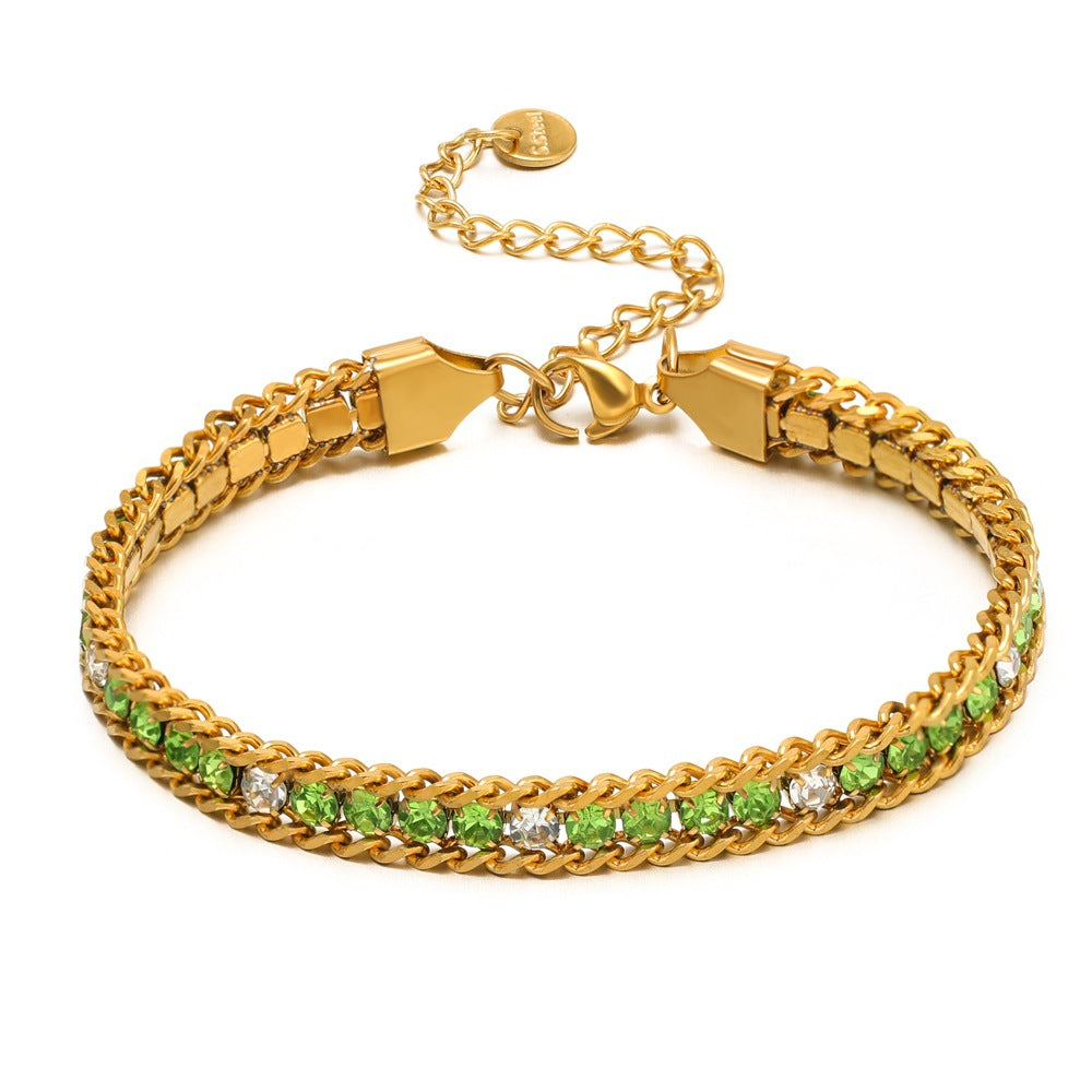 Zircon-studded Chain Pearl Bracelet