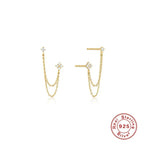 S925 Sterling Silver Tassel Rhinestone Stud Earrings - Viexta