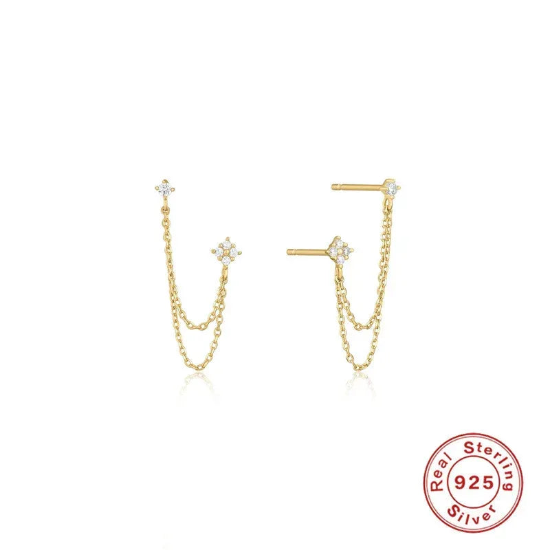 S925 Sterling Silver Tassel Rhinestone Stud Earrings - Viexta