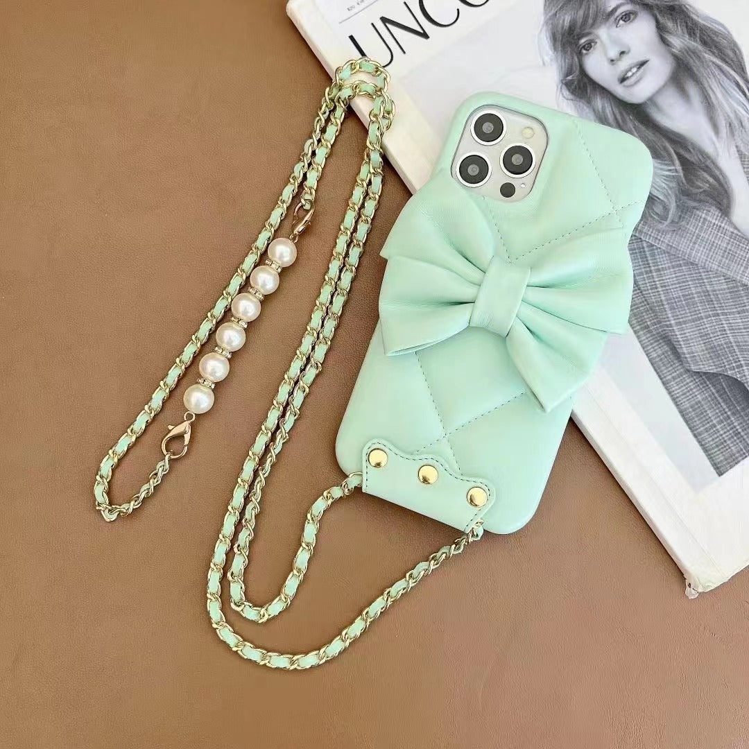 Butterfly Leather Crossbody Pearl iPhone Case