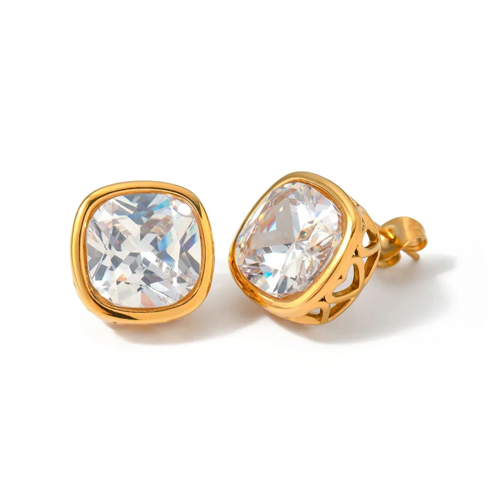 Queen Square Inlaid Zircon Stud Earrings/Neckpiece - Viexta