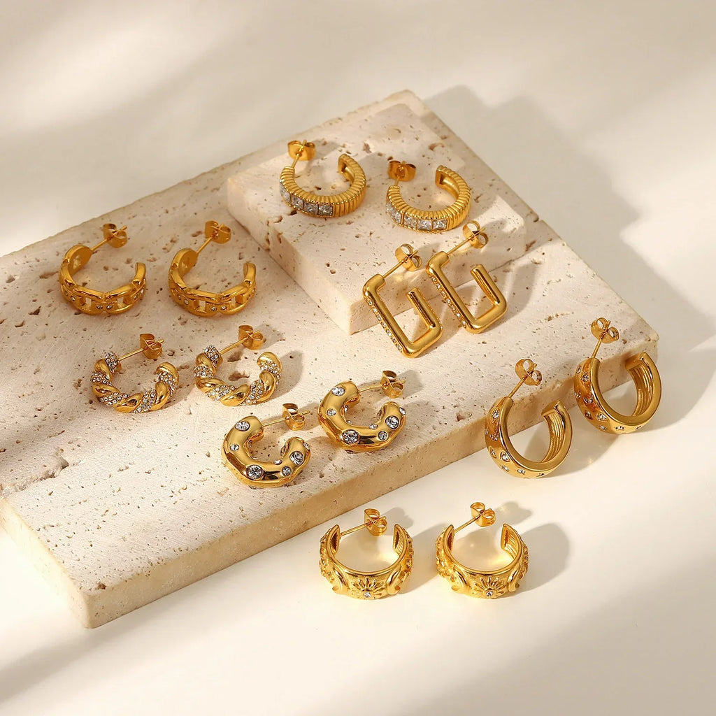 diamond-set-stainless-steel-earrings - Viexta