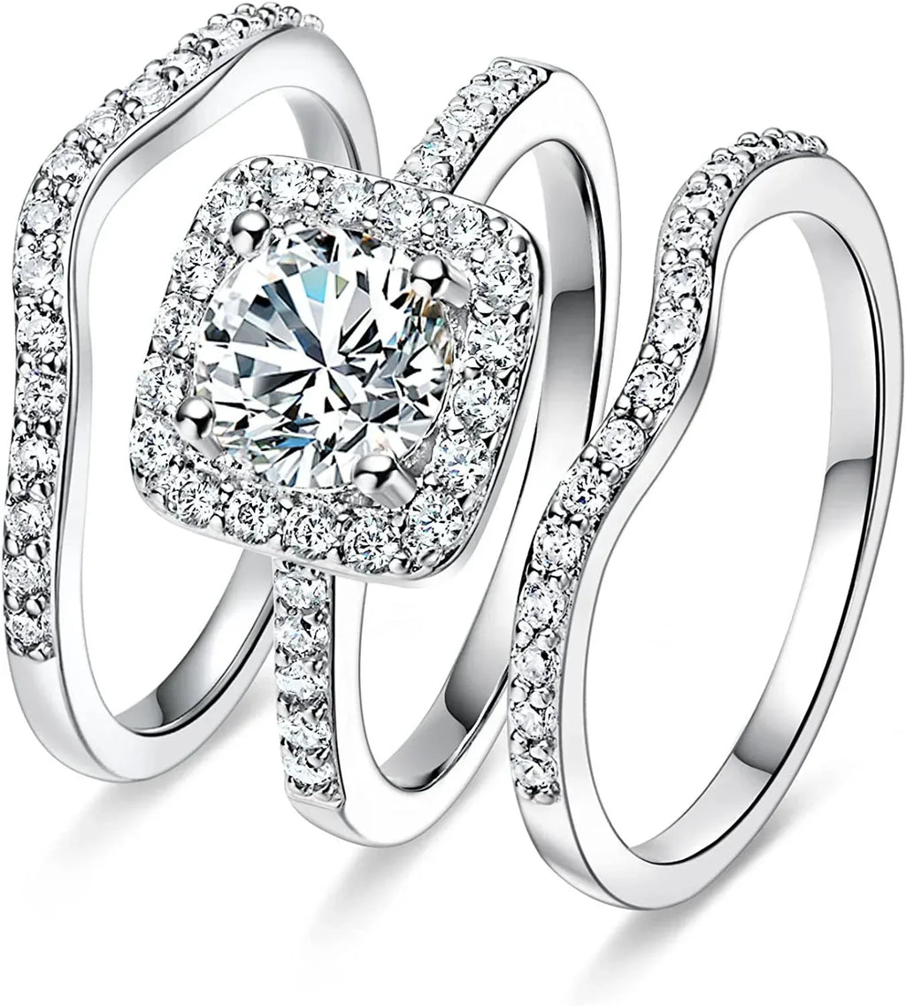 gold-plated-square-zircon-three-piece-stackable-ring - Viexta