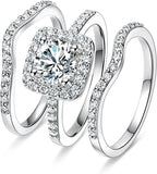 gold-plated-square-zircon-three-piece-stackable-ring - Viexta