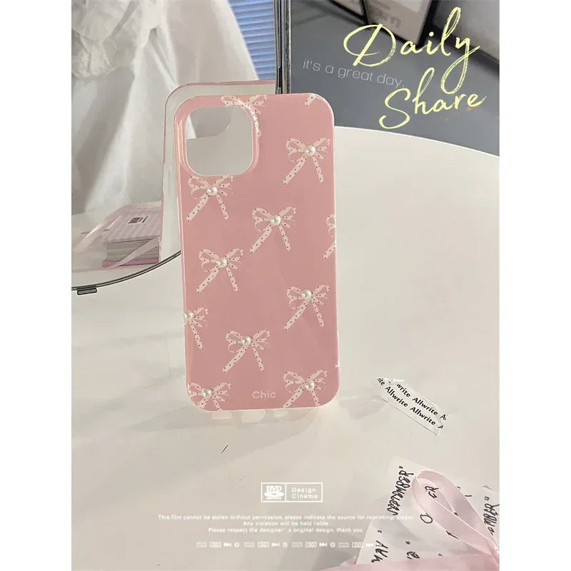 Girl Pearl Bow Stereo iPhone Case - Viexta