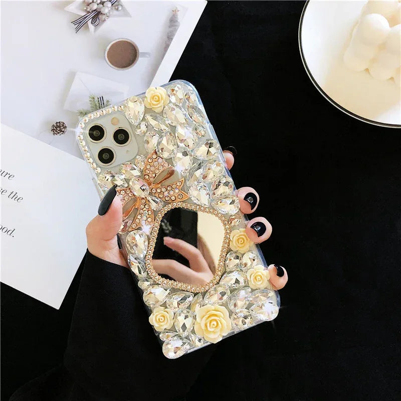Rhinestone Mirror Diamond Bow iPhone Case - Viexta