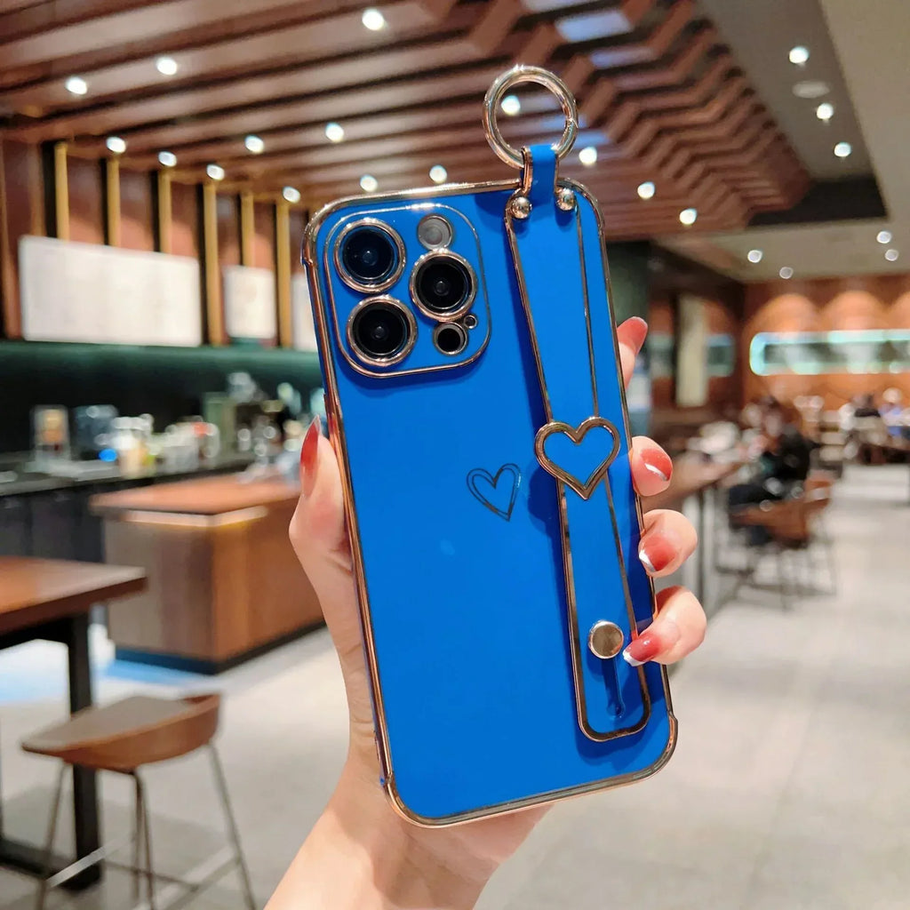 Electroplated Hollow Heart Wrist iPhone Case - Viexta