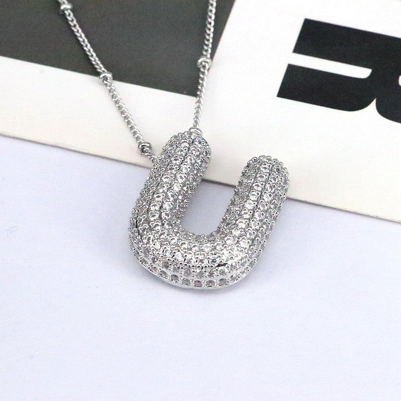 brass-zircon-bubble-letter-pendant-necklace - Viexta