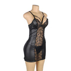 european-and-american-plus-size-lingerie-lace-leather-transparent-tempting-slip-nightdress