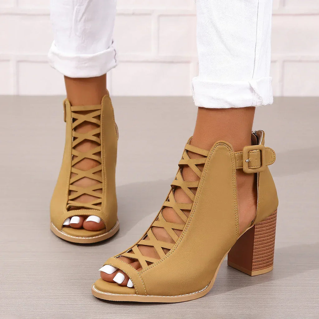 Women's Round Toe Buckle Boots - Viexta