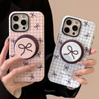 Plaid Bowknot Magnetic Stand iPhone Case