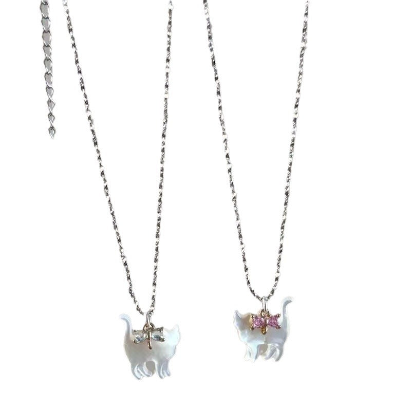 Transparent Cat Rhinestone Pendant Necklace