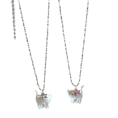 Transparent Cat Rhinestone Pendant Necklace