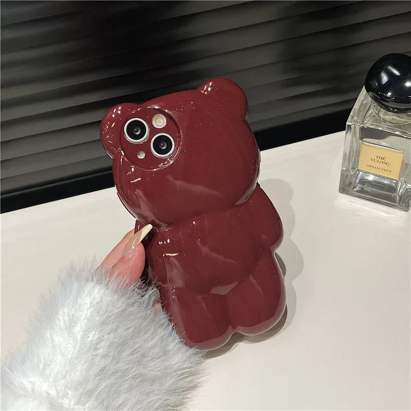 Solid Color Three-dimensional Bear Anti-fall Cute New iPhone Case - Viexta